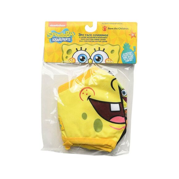 Boys Kids Spongebob Squarepants 3 Pack Reusable Face Masks & Neck Face Cover - Picture 9 of 10